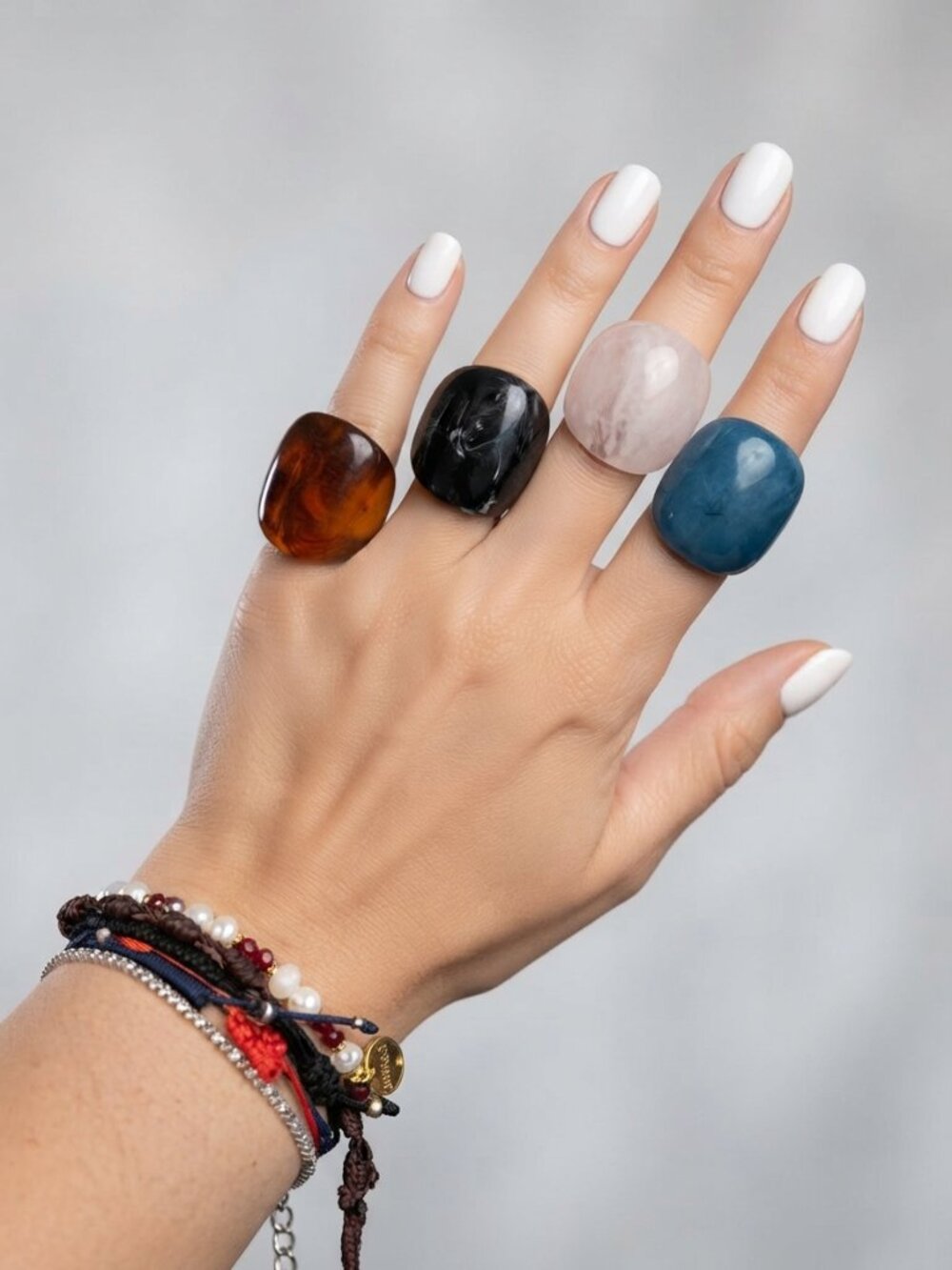 Set of 4 Chunky Statement Resin Rings – Colorful Boho / Retro StyleSize 7
